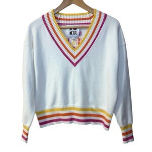 Kerri Rosenthal Get Happy v-neck sweater colorful stripes medium